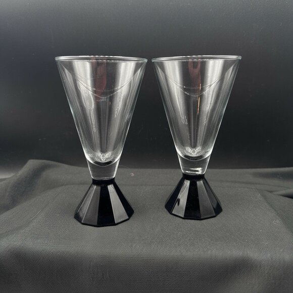 Vtg Black Base Wine Glasses Set of 2 Cristal d’Arques French Barware Art Deco - Picture 1 of 8